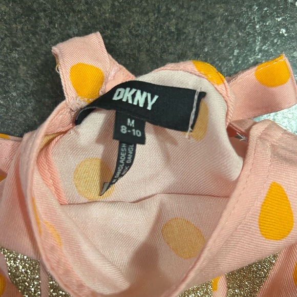 DKNY Girls Medium Romper Cut Out Side Pink Orange Polka Dot NWT Sleeveless - Picture 7 of 8